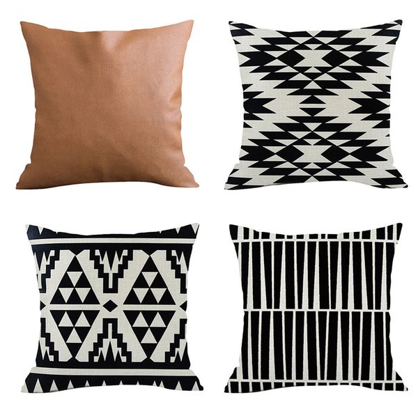 

tenske 4pcs geometric flax leather cushion cover european style cover sofa bed pillow case decor for home decor drop ship apr8