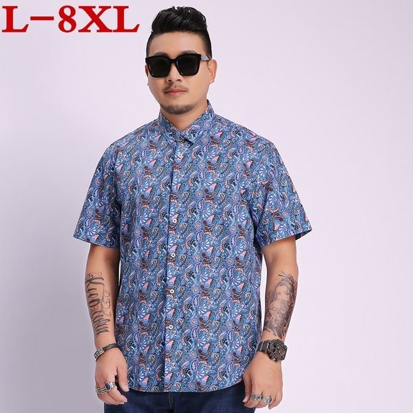 

plus size 8xl new brand-clothing shirt male flax dress shirts slim fit turn-down men short sleeve mens hawaiian shirt big sizes, White;black
