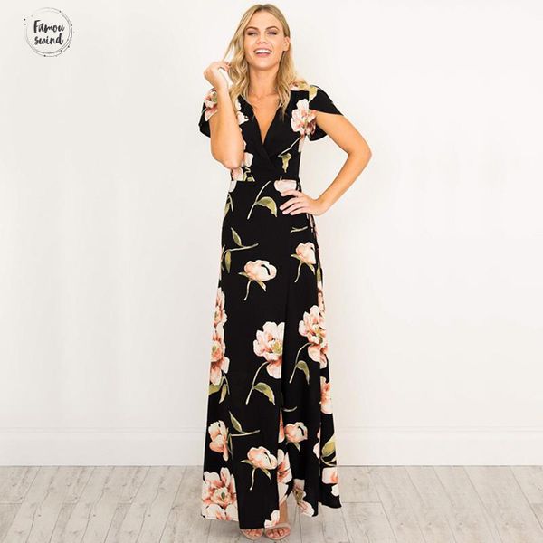 

женщины черное платье v шеи макси платье printed платье матери флаттер рукава невесты цветочные платья женский vestidos ws647c, Black;gray