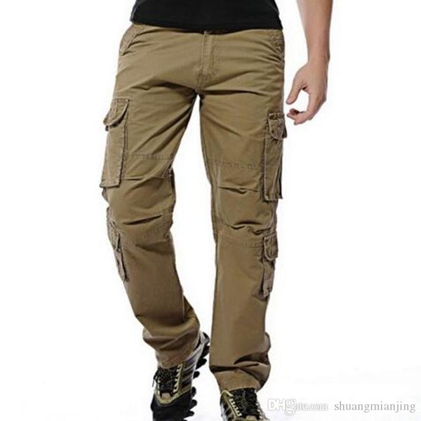 

2019 mens pants loose army tactical pants multi-pocket trousers military solid color cargo pants for men pantalon homme plus 46, Black