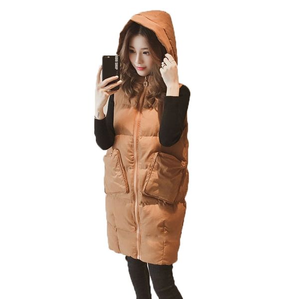 

women's cotton vest parkas autumn winter women's clothes korean version collar wild long vest cotton coat for clothing, Black;white