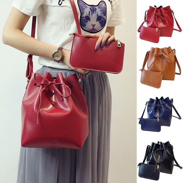 

women ladies girls retro solid drawstring handbag shoulder crossbody bags