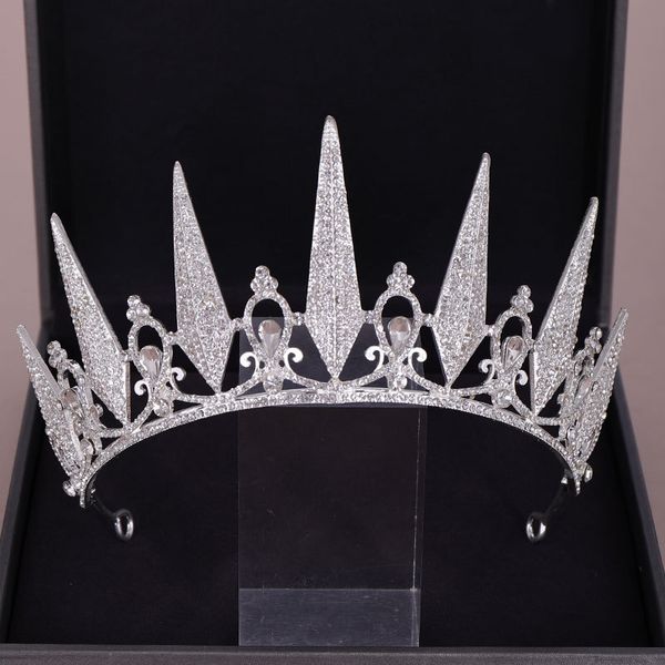 

baroque luxury sparking geometric crystal bridal tiaras crowns gold diadem princess queen pageant prom rhinestone veil tiara headband, Golden;white