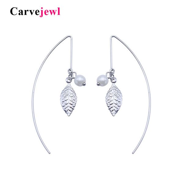 

carvejewl unique style leaf earrings simple leaves simulated pearl pendant earrings for women jewelry gold silver plating earing