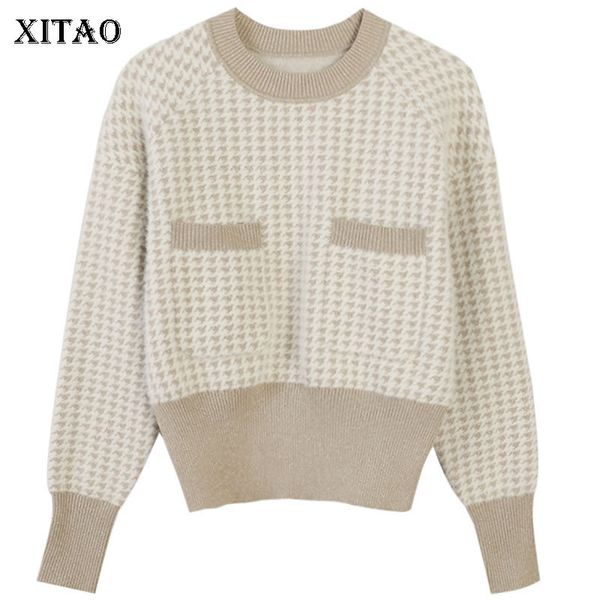 

xitao plaid hit color pullover knitted sweater women clothes 2019 fashion full sleeve autumn and winter loose sweater gcc2610
