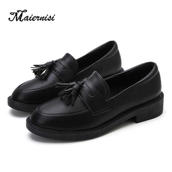 

maiernisi women leather woman single shoes low-heel ballet shoes pointed toe women pumps slip-on shallow student, Black