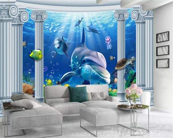 

пользовательские 3d anmal обои hd роман столб дельфин тур home decor гостиная спальня wallcovering hd обои