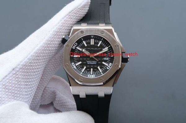 

automatic mechanical 42mm stainless steel men watches rubber strap black dial men's fashion wristwatches, Slivery;brown