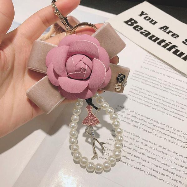 

автомобильные цепи pu кожа кисточки брелок для женщин известного цветка pearls девушка подвески key ring holder аксессуаров, Silver