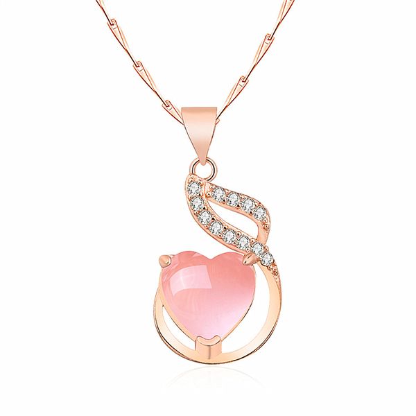 

moonrocy rose gold color chokers pink opal necklace ross quartz cz waterdrop heart for women girls gift dropshipping jewelry, Silver