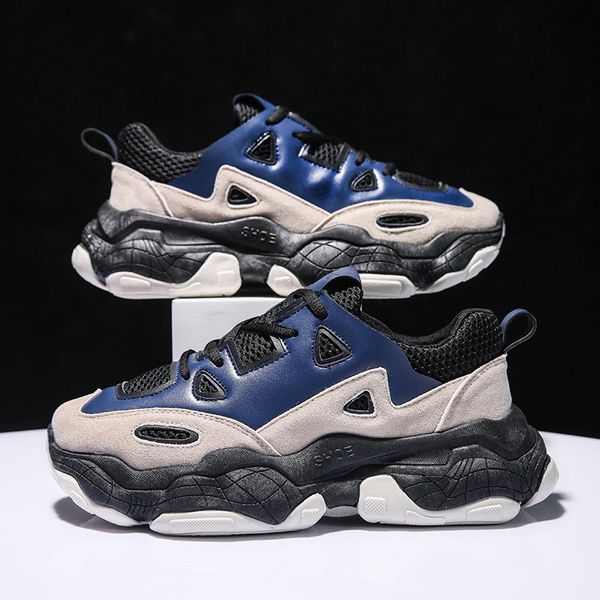 

vulcanized chunky lace-up casual platform men sneakers breathable male shoes footwear t200413, Black