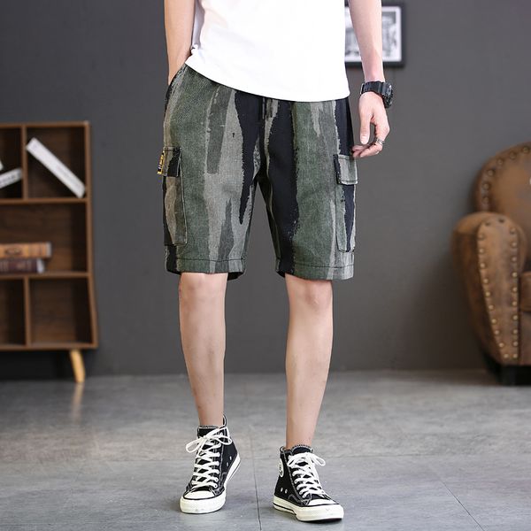 

men's jeans camouflage summer men shorts distressed loose wear designer streetwear 2021 fashion, Blue