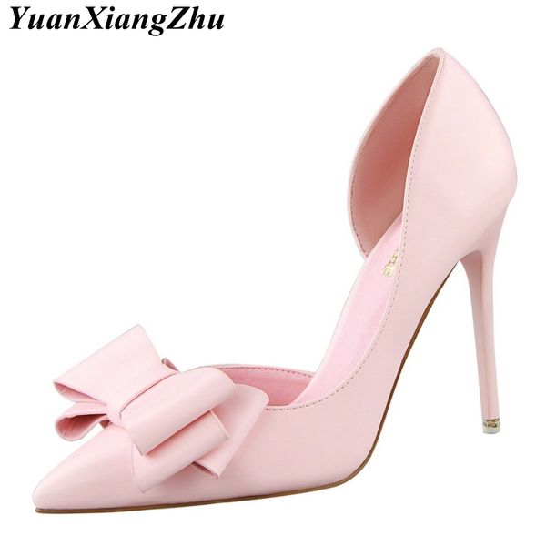 

women pumps high heels wedding shoes pointed toe stiletto bow shoes female fashion women heel shoes pink, Black