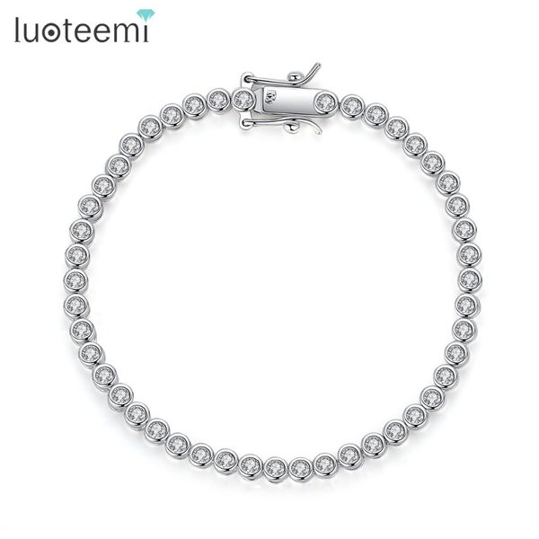 

luoteemi brand new design tennis bracelet for women elegant party date pulseira feminina luxury round cz female christmas gift, Golden;silver