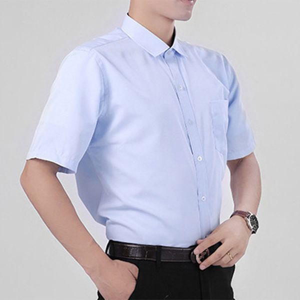 

uwback 2020 summer men dress shirts short sleeve solid formal shirts slim fit fashion business man chemise wedding xa586, White;black