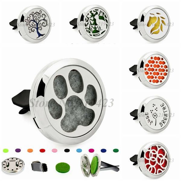 

flower cat just breathe 30mm magnet stainless steel perfume car diffuser locket removable vent clip 10pcs pads, Silver