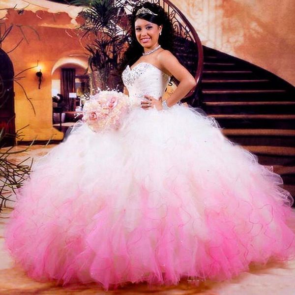 

2020 горячие белые и розовые платья quinceanera органза бисер оборками vestidos de 16 anos дешевые бальное платье, Blue;red
