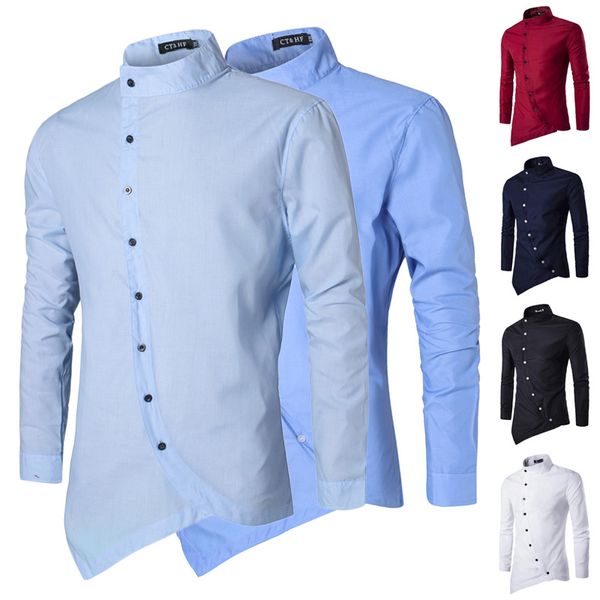 

zogaa 2019 solid color blue classical design formal turn-down collar men dress shirts long sleeve business men work shirts, White;black