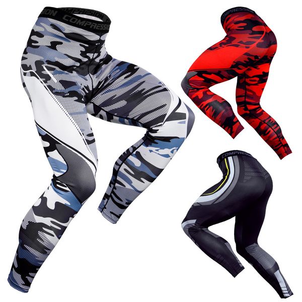 

men compression tight camouflage leggings sports male gym fitness jogging pants quick dry trousers workout training yoga bottoms, Black