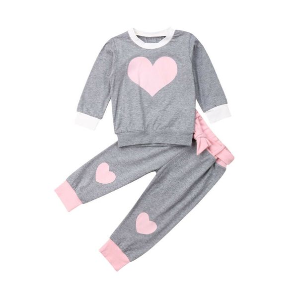 

1-6y toddler kid baby girl clothes sets autumn outfit clothes heart t-shirt pants 2pcs casual set, White