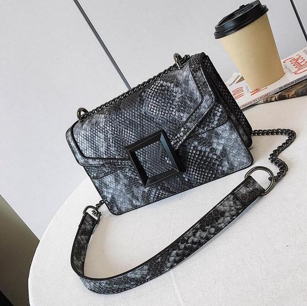 

factory sales brand women handbag new color serpentine shoulder bag square buckle women messenger bag personality contrast leather chain