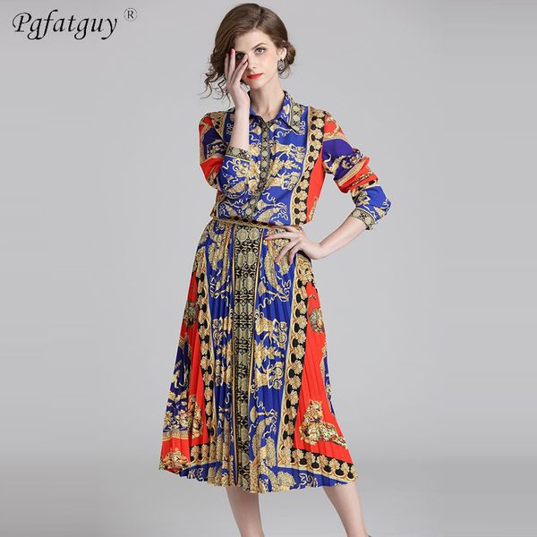 

women ladies 2 piece set patchwork printed two piece outfits long sleeve shirt pleated skirt twinset fashion party clothing, White