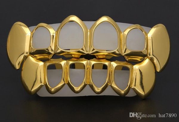 

2017 new hip hop custom fit grill four hollow open face gold mouth grillz caps & bottom with silicone vampire teeth set, Blue;slivery