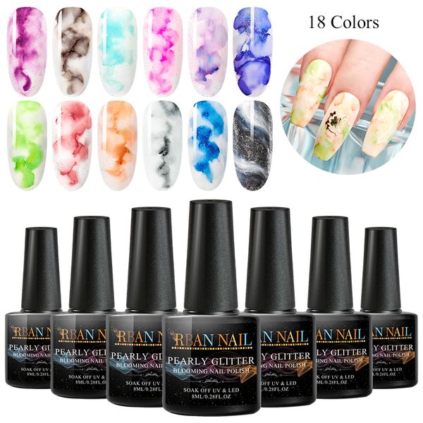 

rban nail 8ml blooming nail gel polish watercolor ink smoke effect marble smudge lquid gradient lacquer gel diy varnish manicure, Red;pink