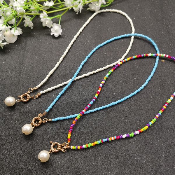 

jcymong new fashion colorful beads strands choker necklace for women simulated pearls pendant necklace 2019 boho beach jewelry, Golden;silver