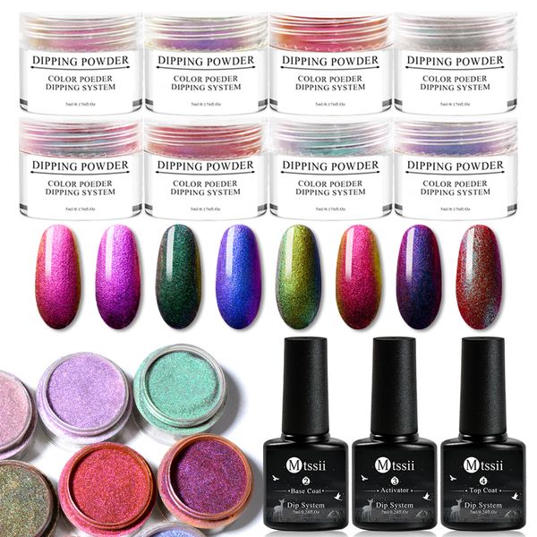 

mtssii dipping system nail kit holo nail art dip powder with dip base activator liquid gel color natural dry without lamp, Silver;gold