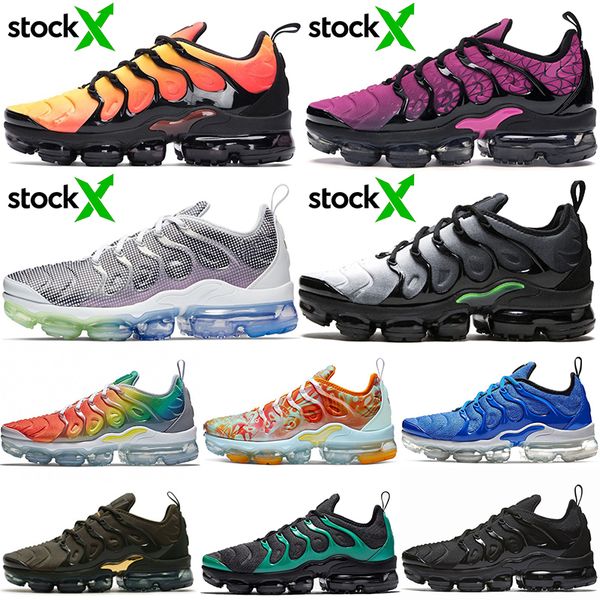 

brand cushions tn plus running shoes men sunset volt grid print racer blue triple black green designer women sneakers 36-47