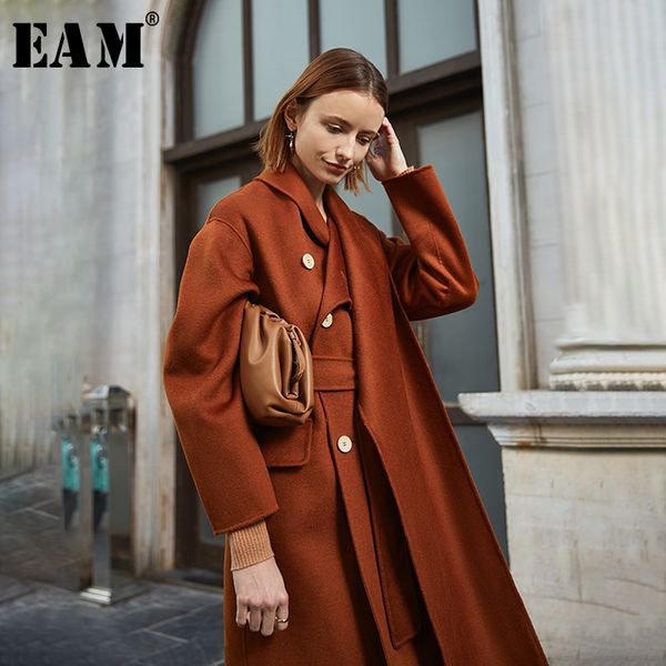 

eam] loose fit scarf collar split asymmetrical woolen coat parkas new long sleeve women fashion tide autumn winter 2020 1n359, Black