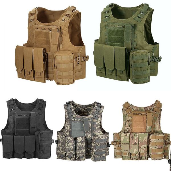 

multi-pocket tactical vest molle combat plate carrier tactical vest cs outdoor clothing hunting equipment, Camo;black