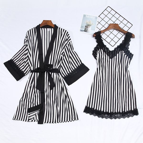 

feier 2 piece lace stripe pijamas set women faux silk sleepwear sets sling night robes thin summer night dress, Black;red