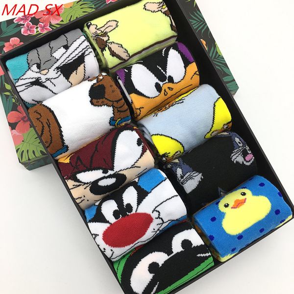 

10 pairs/lot men and women cute cartoon cotton socks casual hip hop creative soft comfortable funny novelty dress socks, Black