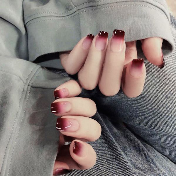 

24 piece boxed gradient long fake nails finished nail patch nshopping, Red;gold