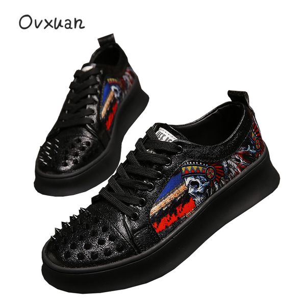 

ovxuan men vintage ankle boots for men new fashion rivet punk leather boots mens british style hip hop shoes male trend sneakers, Black