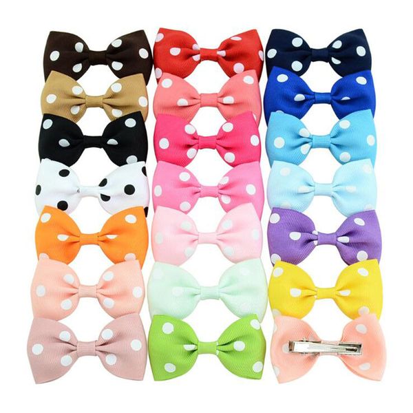 

40 pieces/lot) wholesale 2.75 inch dots ribbon bow hair clips for girls cute  colors handmade baby kids hair accessories, Slivery;white