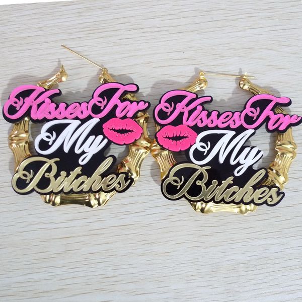 

kiss for my bitches gold bamboo earring fashion acrylic jewelry, Golden;silver