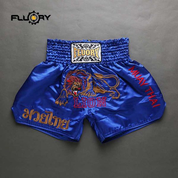

2017 new design muay thai shorts fluory's fight boxing shorts lion's design kick boxing, Blue