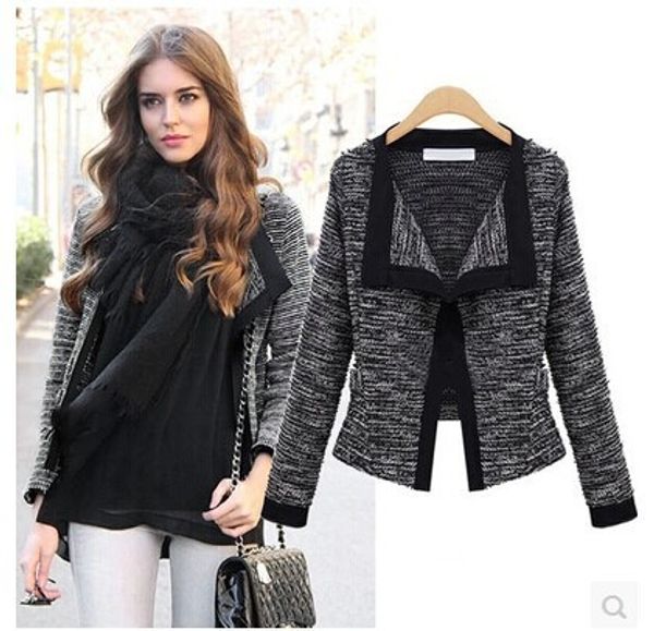 

2019 autumn spring women lapel basic jackets fashion long sleeve slim fit cardigan jacket outwear female coats outwear, Black;brown