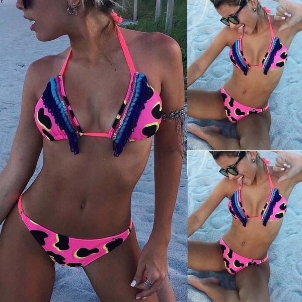 

2018 swimsuit women bikini set leopard tassel print push-up padded swimwear swimsuit beachwear lingerie 15