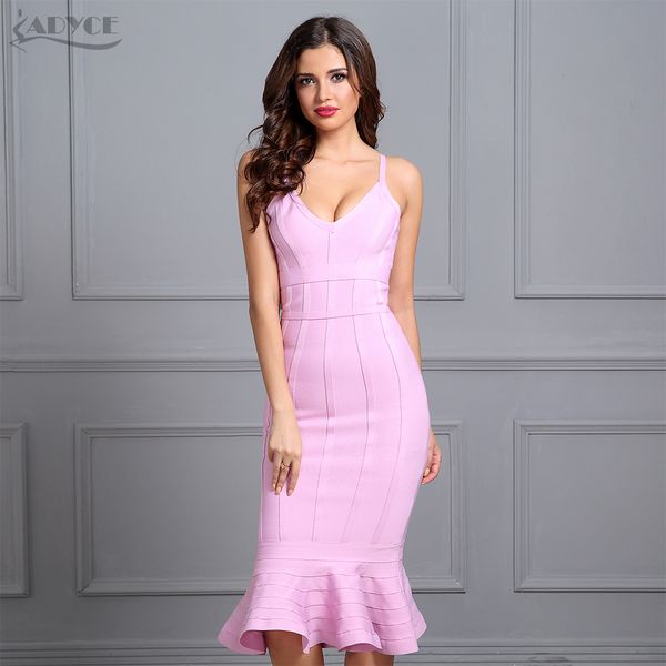

adyce women summer pink bandage dress 2019 spaghetti strap mermaid v-neck midi clubwears celebrity evening party dress vestidos, Black;gray