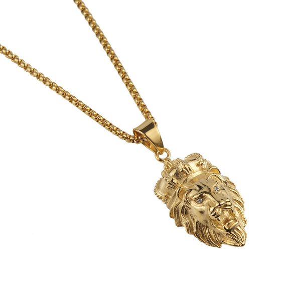 

fashion hip hop jewelry men gold lion pendant necklace long 70cm stainless steel chain punk rock micro men for men, Silver