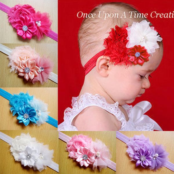 

mixed color baby girl pearl flower headbands children fashion hairband girls kids hair accessories, Slivery;white