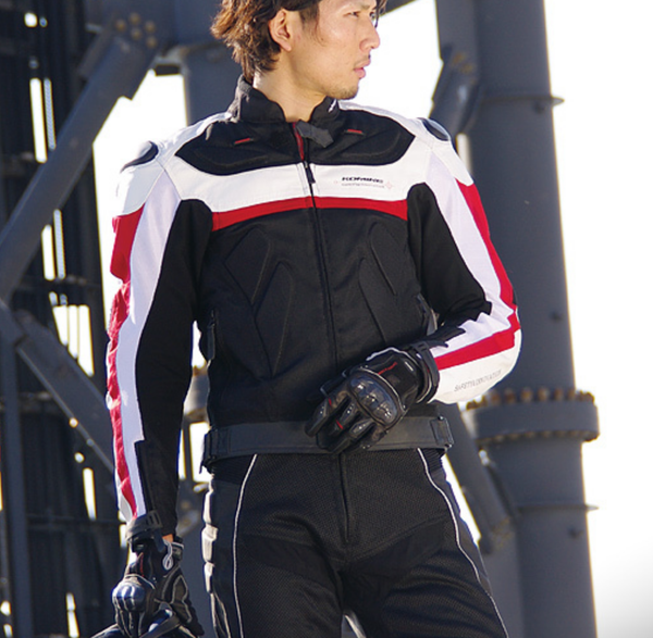 

motorcycle titanium protection leather mesh summer jacket led