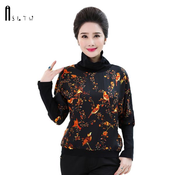 

asltw turtleneck print sweater women new autumn plus velvet loose women's sweater fashion jumper female, White