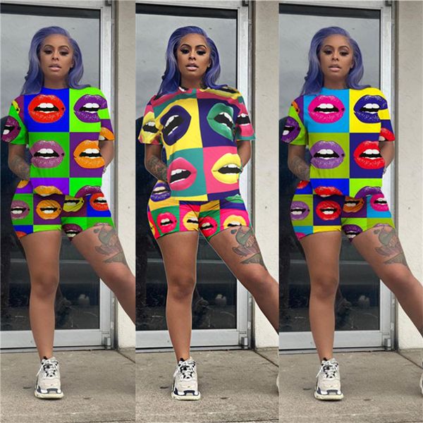 

женщины костюмы дизайнера контраст заплатки губы печать пуловеры футболки шорты комплекты мода эпикировка двухкусочный спортивный костюм d62, White