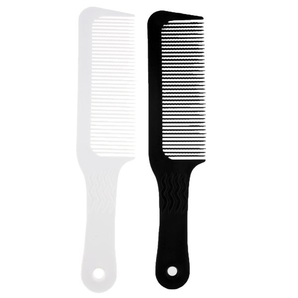 

2 pieces 9.3 inch flat clipper comb finely waved teeth barber salon hair cut styling comb - white black heat-resistant, Silver