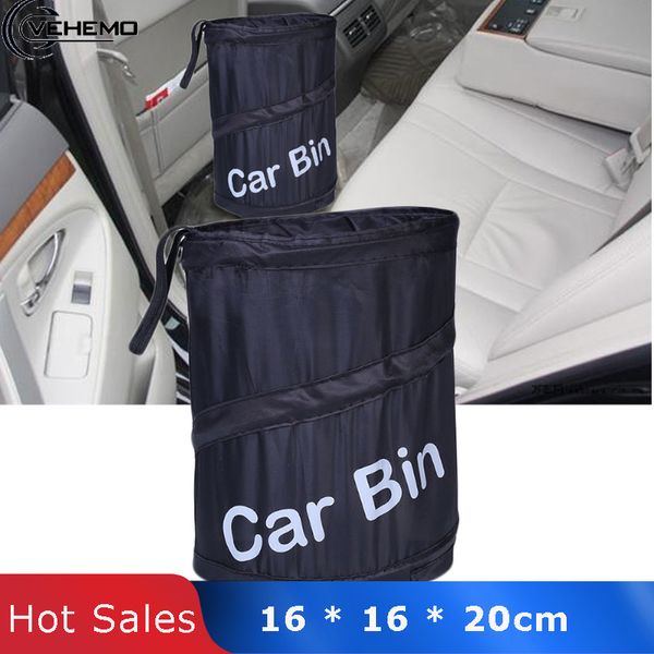 Portable Car Interior Foldable Leakproof Dust Bin Storage Bucket Garbage Container Box Bag Black Universal Travel Car Trash Bin Car Interior